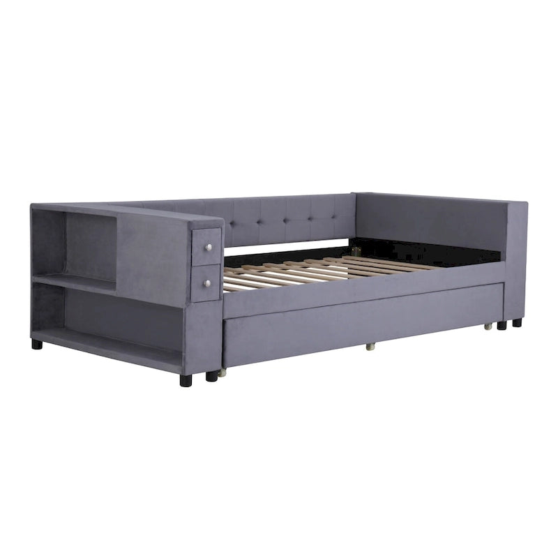 Upholstered Velvet Daybed Storage Bed Frame with USB Charging Ports