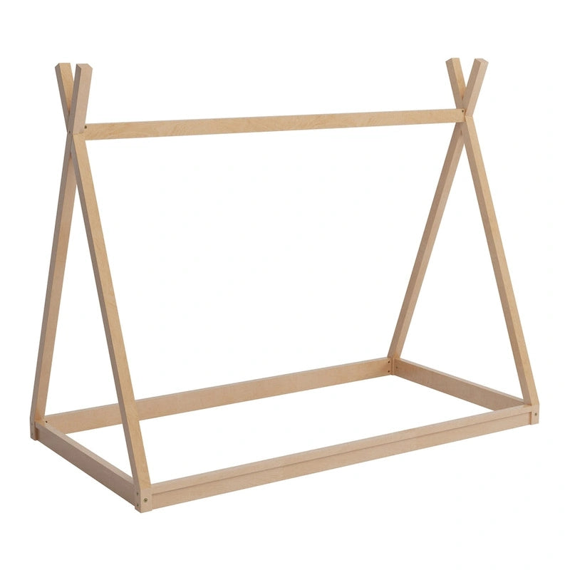 Montessori Wood Twin Tent Bed - Low-Floor House-Shaped Bed Frame for Kids/Teens - Slat-Free Design for Boys & Girls Bedrooms