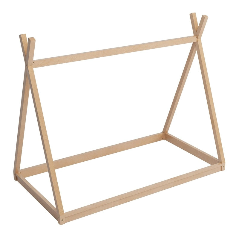 Montessori Wood Twin Tent Bed - Low-Floor House-Shaped Bed Frame for Kids/Teens - Slat-Free Design for Boys & Girls Bedrooms