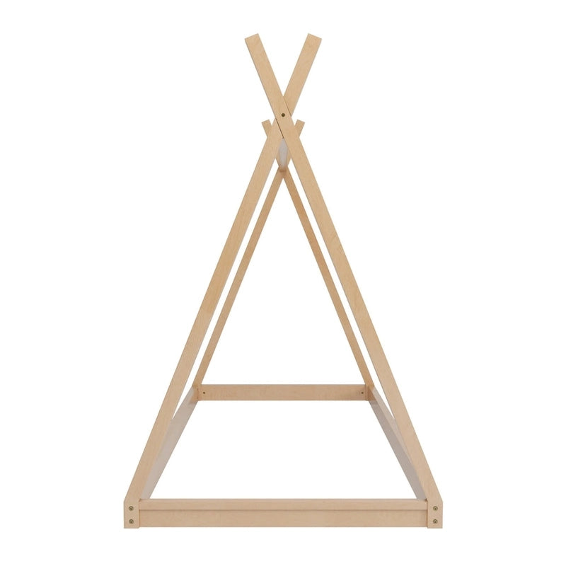 Montessori Wood Twin Tent Bed - Low-Floor House-Shaped Bed Frame for Kids/Teens - Slat-Free Design for Boys & Girls Bedrooms