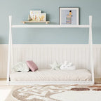 Montessori Wood Twin Tent Bed - Low-Floor House-Shaped Bed Frame for Kids/Teens - Slat-Free Design for Boys & Girls Bedrooms