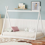 Montessori Wood Twin Tent Bed - Low-Floor House-Shaped Bed Frame for Kids/Teens - Slat-Free Design for Boys & Girls Bedrooms