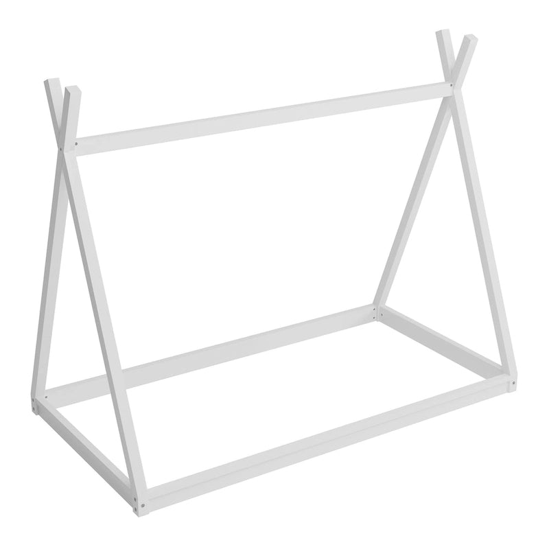 Montessori Wood Twin Tent Bed - Low-Floor House-Shaped Bed Frame for Kids/Teens - Slat-Free Design for Boys & Girls Bedrooms