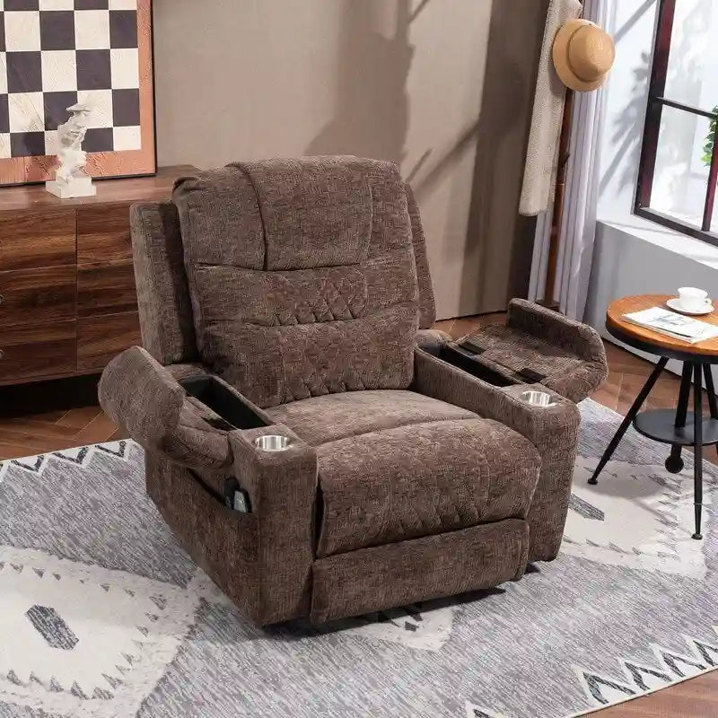 Overstuffed Chenille Power Lift Recliner With Extended Footrest,lift Assist,heat/message,ubs/type C Charging & Storage