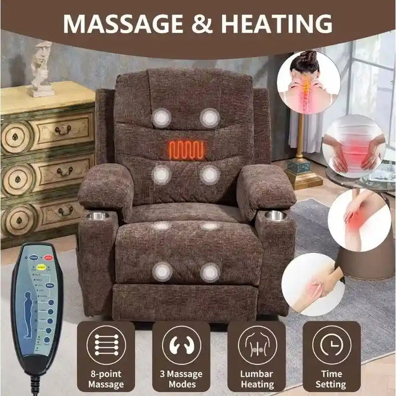 Overstuffed Chenille Power Lift Recliner With Extended Footrest,lift Assist,heat/message,ubs/type C Charging & Storage