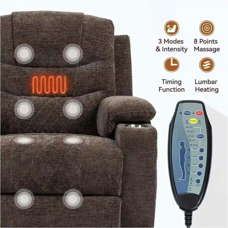 Overstuffed Chenille Power Lift Recliner With Extended Footrest,lift Assist,heat/message,ubs/type C Charging & Storage
