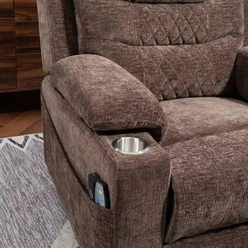 Overstuffed Chenille Power Lift Recliner With Extended Footrest,lift Assist,heat/message,ubs/type C Charging & Storage