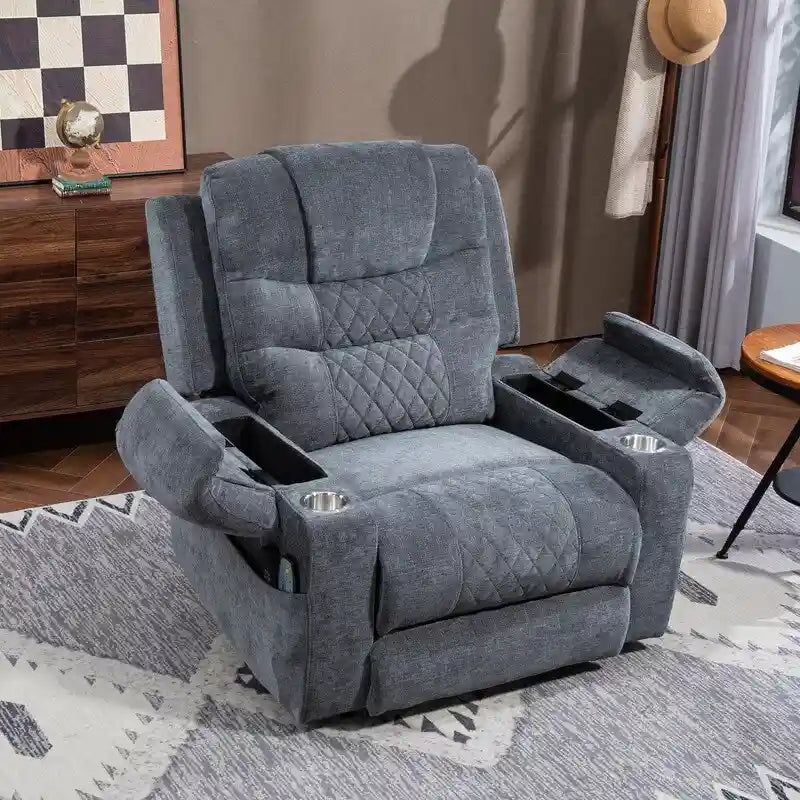 Overstuffed Chenille Power Lift Recliner With Extended Footrest,lift Assist,heat/message,ubs/type C Charging & Storage