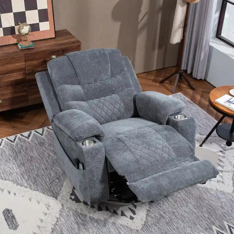 Overstuffed Chenille Power Lift Recliner With Extended Footrest,lift Assist,heat/message,ubs/type C Charging & Storage