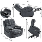 Overstuffed Chenille Power Lift Recliner With Extended Footrest,lift Assist,heat/message,ubs/type C Charging & Storage