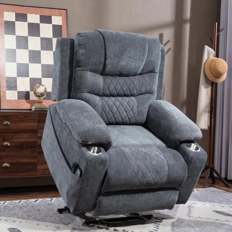 Overstuffed Chenille Power Lift Recliner With Extended Footrest,lift Assist,heat/message,ubs/type C Charging & Storage