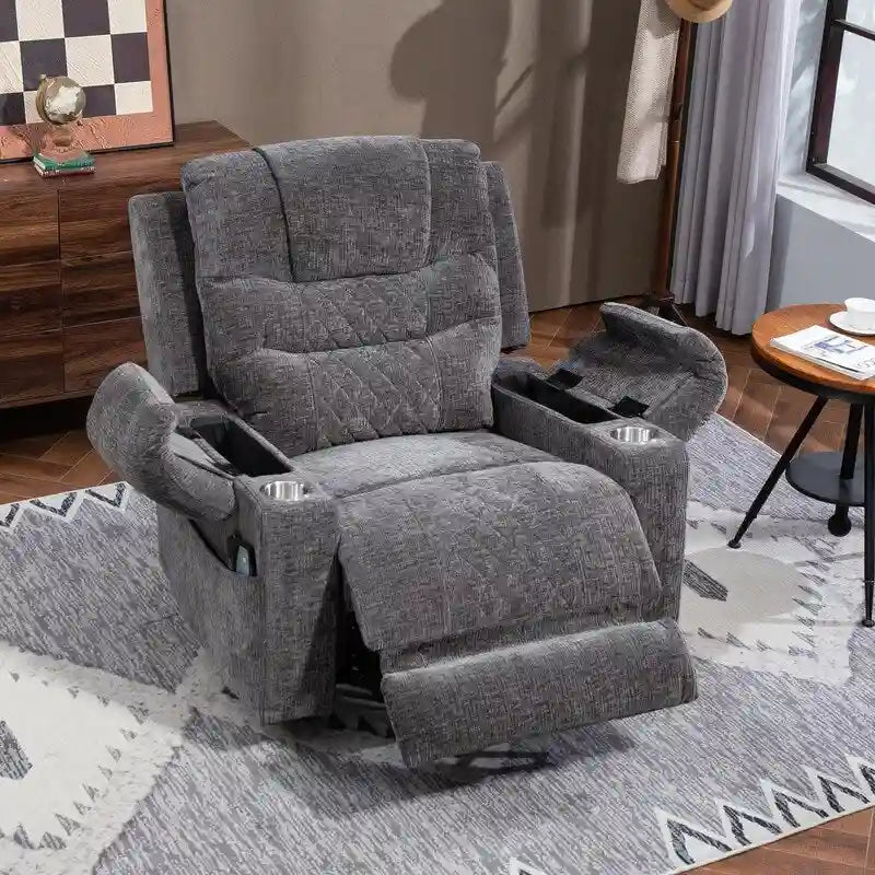 Overstuffed Chenille Power Lift Recliner With Extended Footrest,lift Assist,heat/message,ubs/type C Charging & Storage
