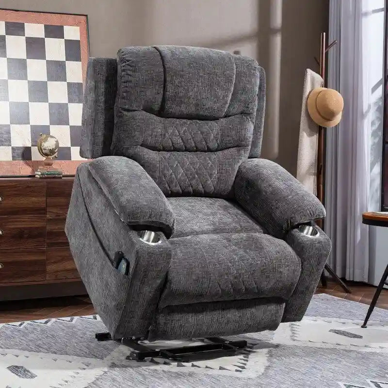 Overstuffed Chenille Power Lift Recliner With Extended Footrest,lift Assist,heat/message,ubs/type C Charging & Storage