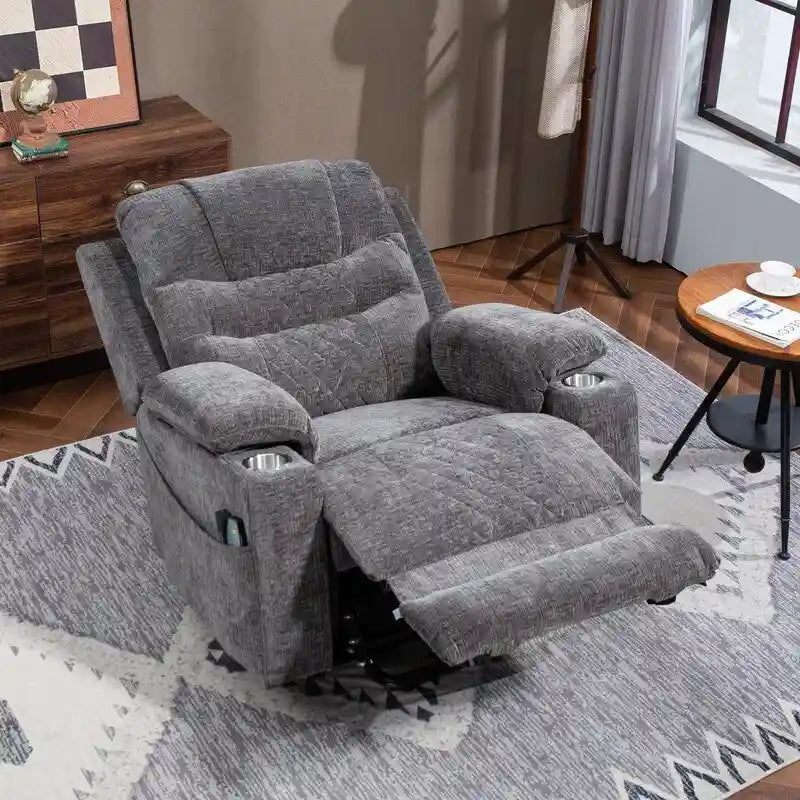 Overstuffed Chenille Power Lift Recliner With Extended Footrest,lift Assist,heat/message,ubs/type C Charging & Storage