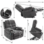 Overstuffed Chenille Power Lift Recliner With Extended Footrest,lift Assist,heat/message,ubs/type C Charging & Storage