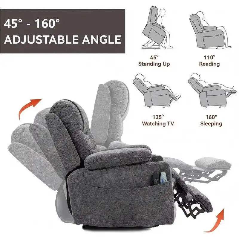Overstuffed Chenille Power Lift Recliner With Extended Footrest,lift Assist,heat/message,ubs/type C Charging & Storage
