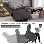 Overstuffed Chenille Power Lift Recliner With Extended Footrest,lift Assist,heat/message,ubs/type C Charging & Storage