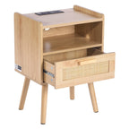 Natural Wooden Nightstand End Table with 1 Drawer and Open Shelf Suitable for Living Room or Bedroom