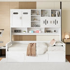 Twin Daybed with Hydraulic Lift, 3 Storage Spaces & Built-in Shelves and Cabinets