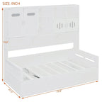 Twin Daybed with Hydraulic Lift, 3 Storage Spaces & Built-in Shelves and Cabinets
