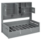 Twin Daybed with Hydraulic Lift, 3 Storage Spaces & Built-in Shelves and Cabinets