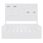Twin Daybed with Hydraulic Lift, 3 Storage Spaces & Built-in Shelves and Cabinets