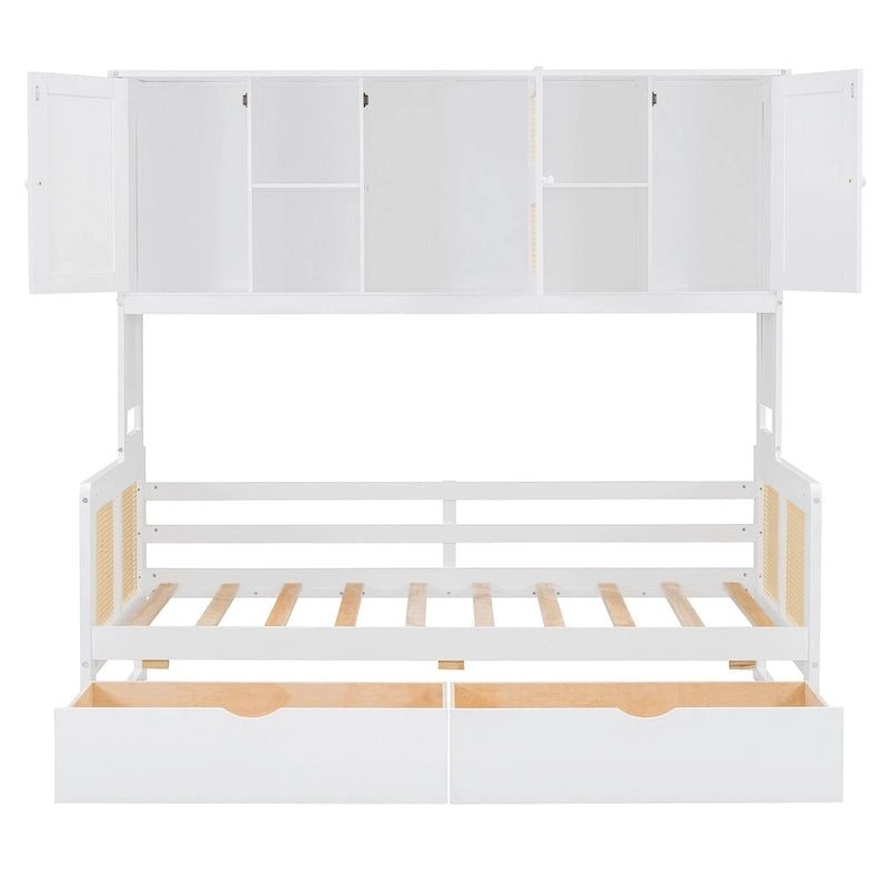 Twin Daybed with Storage Drawers, Cabinet, and Shelf, Sturdy Wood Construction