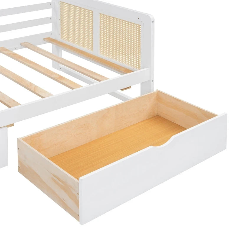 Twin Daybed with Storage Drawers, Cabinet, and Shelf, Sturdy Wood Construction