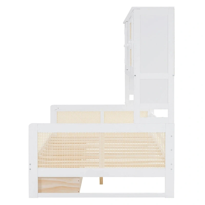 Twin Daybed with Storage Drawers, Cabinet, and Shelf, Sturdy Wood Construction