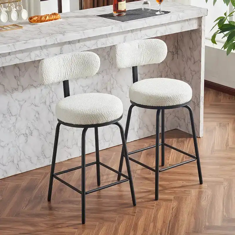 360 Swivel Bar Stools Set of 2,Boucle Counter Height Bar Chairs with Metal Legs for Kitchen Island, Dining Room