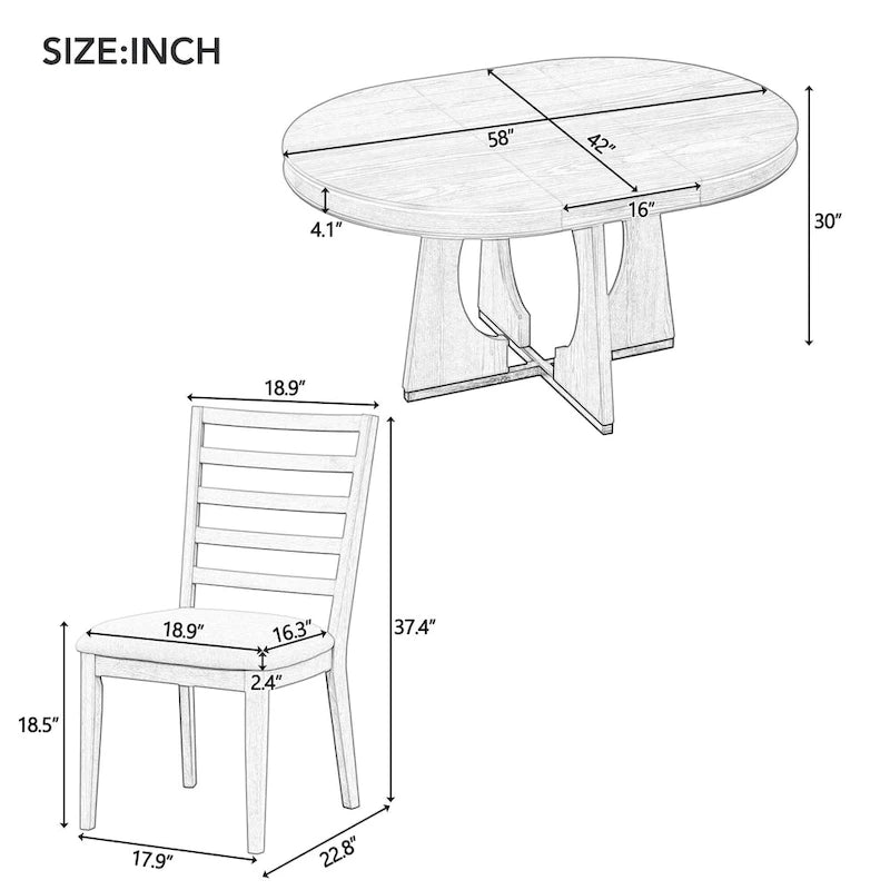 5 Piece Extendable Dining Table Set Retro Round Dining Table and Chair Sets with Geometric Design for Kitchen Dining Room