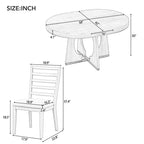 5 Piece Extendable Dining Table Set Retro Round Dining Table and Chair Sets with Geometric Design for Kitchen Dining Room