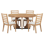 5 Piece Extendable Dining Table Set Retro Round Dining Table and Chair Sets with Geometric Design for Kitchen Dining Room