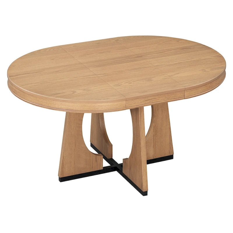 5 Piece Extendable Dining Table Set Retro Round Dining Table and Chair Sets with Geometric Design for Kitchen Dining Room
