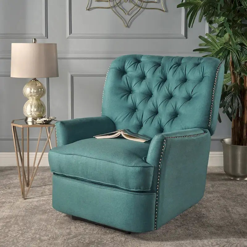 Roomfitters Electric Recliner with Copper Accents and Soft Upholstery, Comfortable Lounge Chair for Living Room, Teal