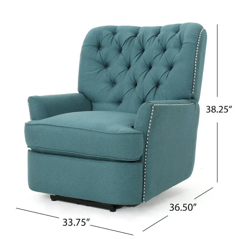 Roomfitters Electric Recliner with Copper Accents and Soft Upholstery, Comfortable Lounge Chair for Living Room, Teal