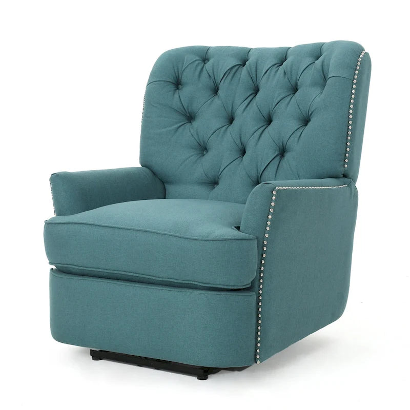 Roomfitters Electric Recliner with Copper Accents and Soft Upholstery, Comfortable Lounge Chair for Living Room, Teal