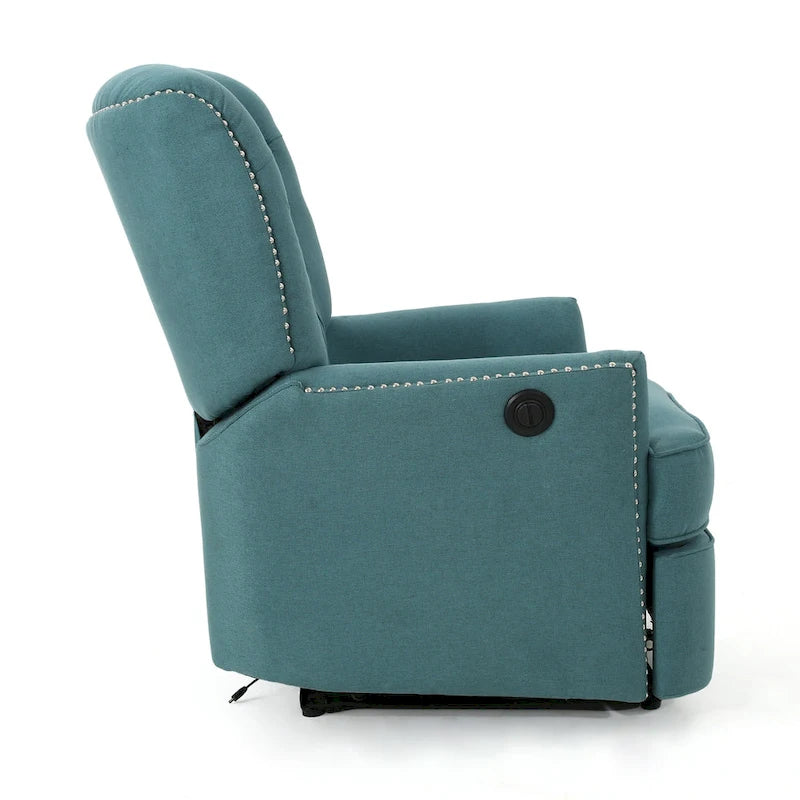 Roomfitters Electric Recliner with Copper Accents and Soft Upholstery, Comfortable Lounge Chair for Living Room, Teal