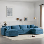 136  U-Shaped Chenille Cloud Sectional Sofa with Dual Ottomans