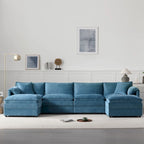 136  U-Shaped Chenille Cloud Sectional Sofa with Dual Ottomans