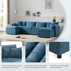 136  U-Shaped Chenille Cloud Sectional Sofa with Dual Ottomans