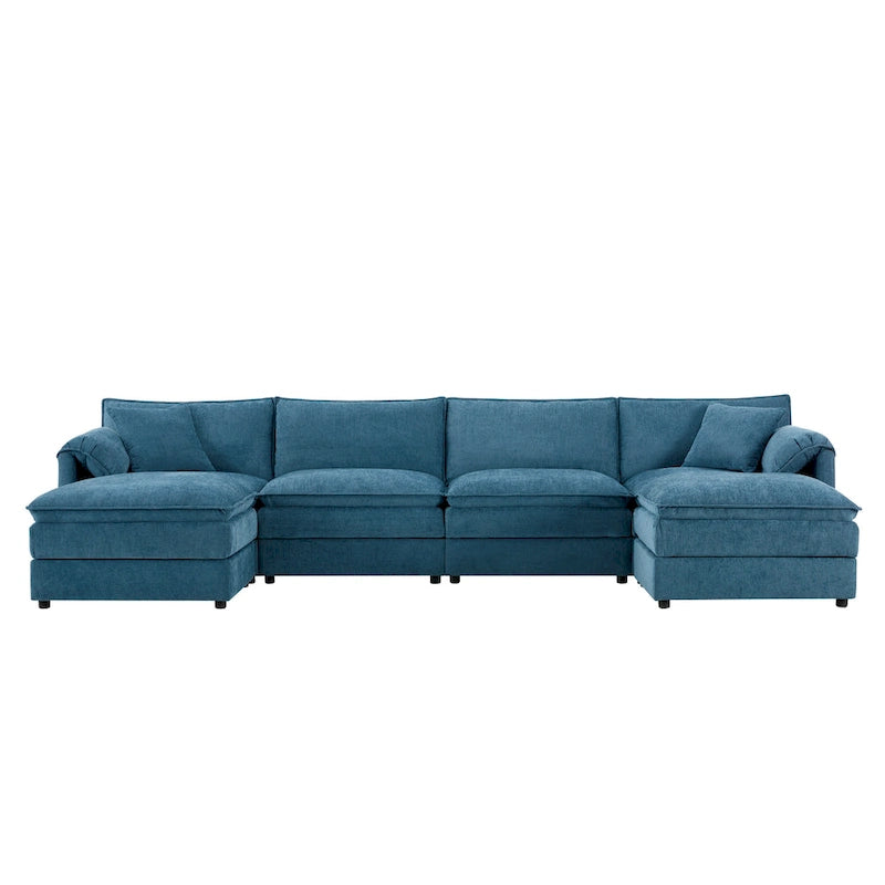 136  U-Shaped Chenille Cloud Sectional Sofa with Dual Ottomans