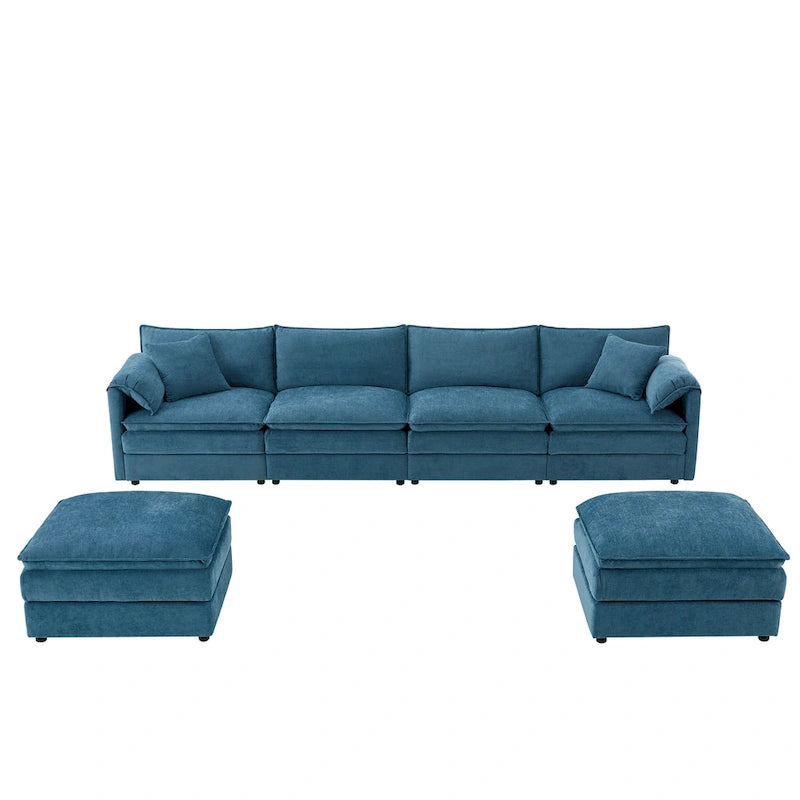 136  U-Shaped Chenille Cloud Sectional Sofa with Dual Ottomans