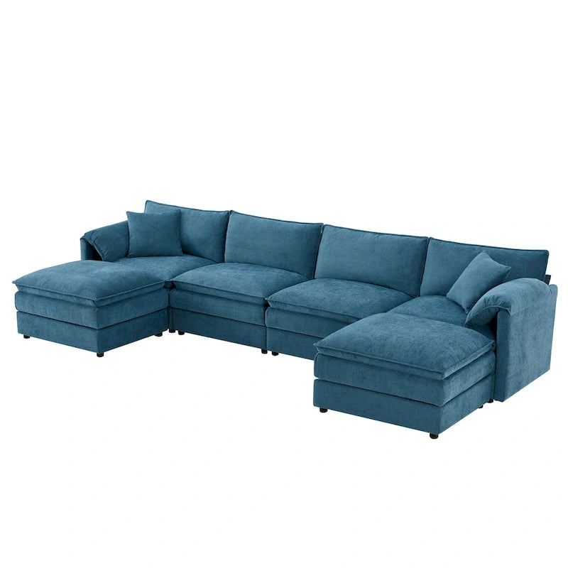 136  U-Shaped Chenille Cloud Sectional Sofa with Dual Ottomans