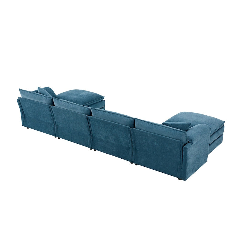 136  U-Shaped Chenille Cloud Sectional Sofa with Dual Ottomans