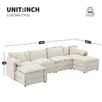 136  U-Shaped Chenille Cloud Sectional Sofa with Dual Ottomans