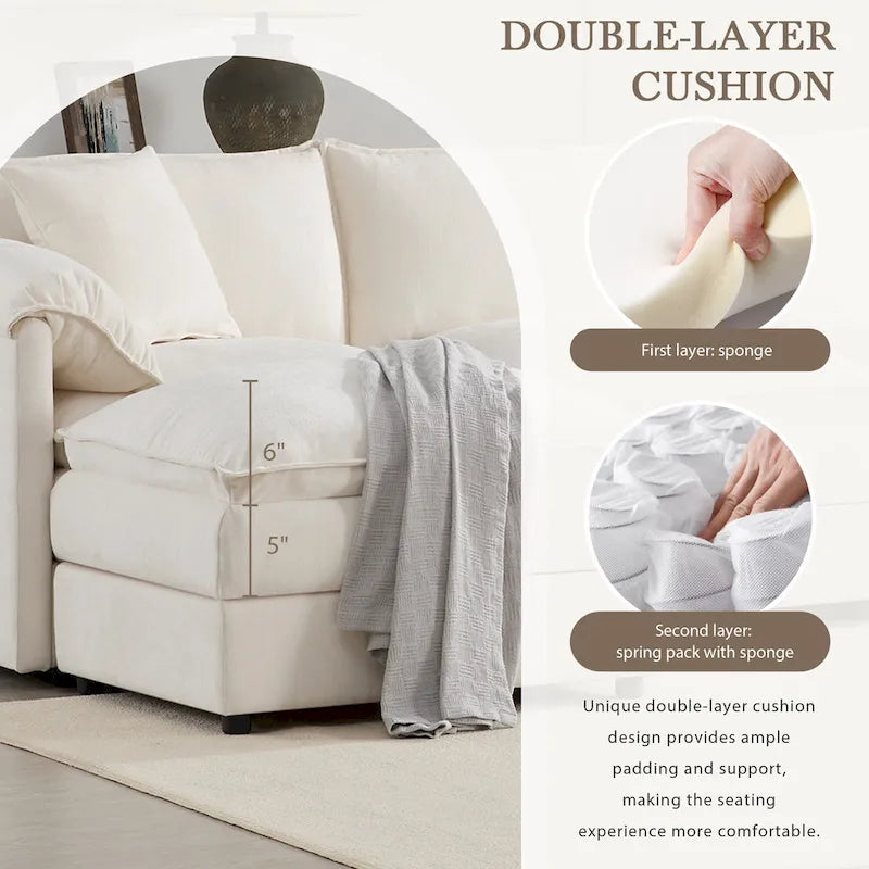 136  U-Shaped Chenille Cloud Sectional Sofa with Dual Ottomans