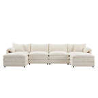 136  U-Shaped Chenille Cloud Sectional Sofa with Dual Ottomans