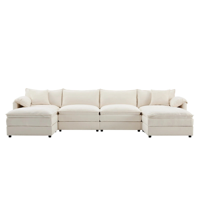 136  U-Shaped Chenille Cloud Sectional Sofa with Dual Ottomans