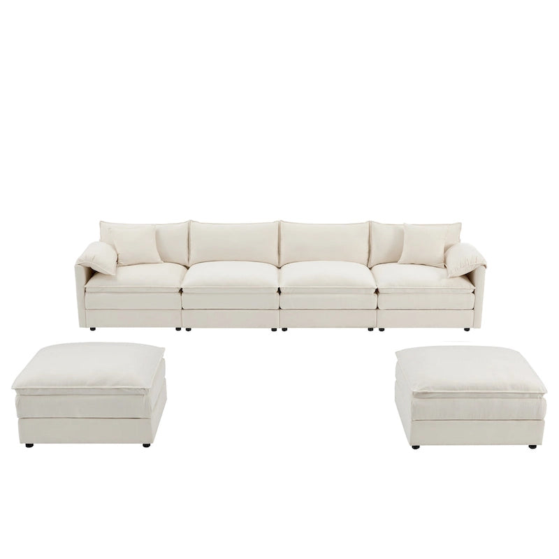136  U-Shaped Chenille Cloud Sectional Sofa with Dual Ottomans